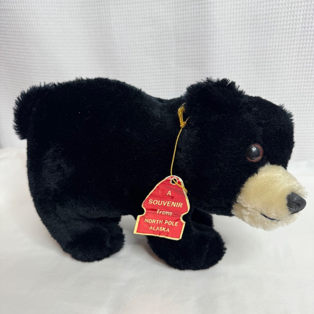 Vintage 1975 Dakin Black Bear Plush Santa Claus House North Pole Alaska Souvenir